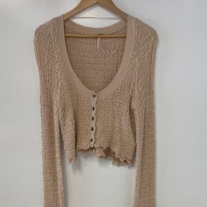 Free People Cream Textured Knit Cardigan